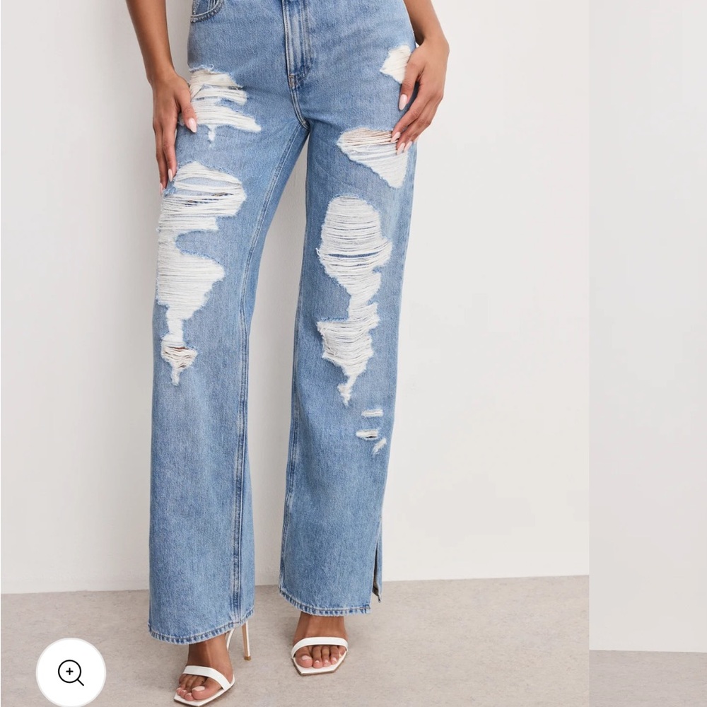 Good American High Rise Distressed Light Blue Jeans